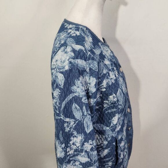 Isaac Mizrahi Blue Floral Quilted Jacket Size XXS Blue Botanic Print Jacket - Picture 4 of 7